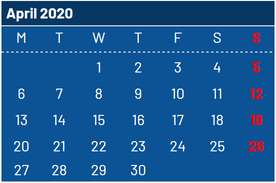 April month Jharkhand Government Calendar 2020