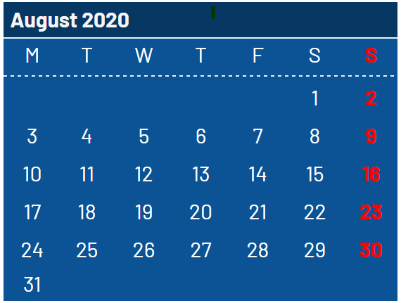 August month Jharkhand Government Calendar 2020