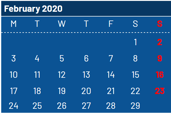 February month Jharkhand Government Calendar 2020