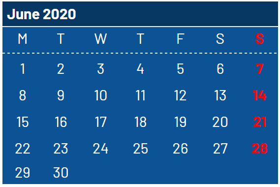 June month Jharkhand Government Calendar 2020