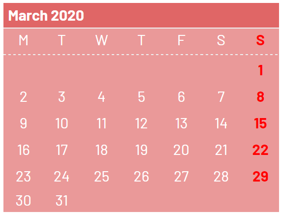 March month Jharkhand Government Calendar 2020